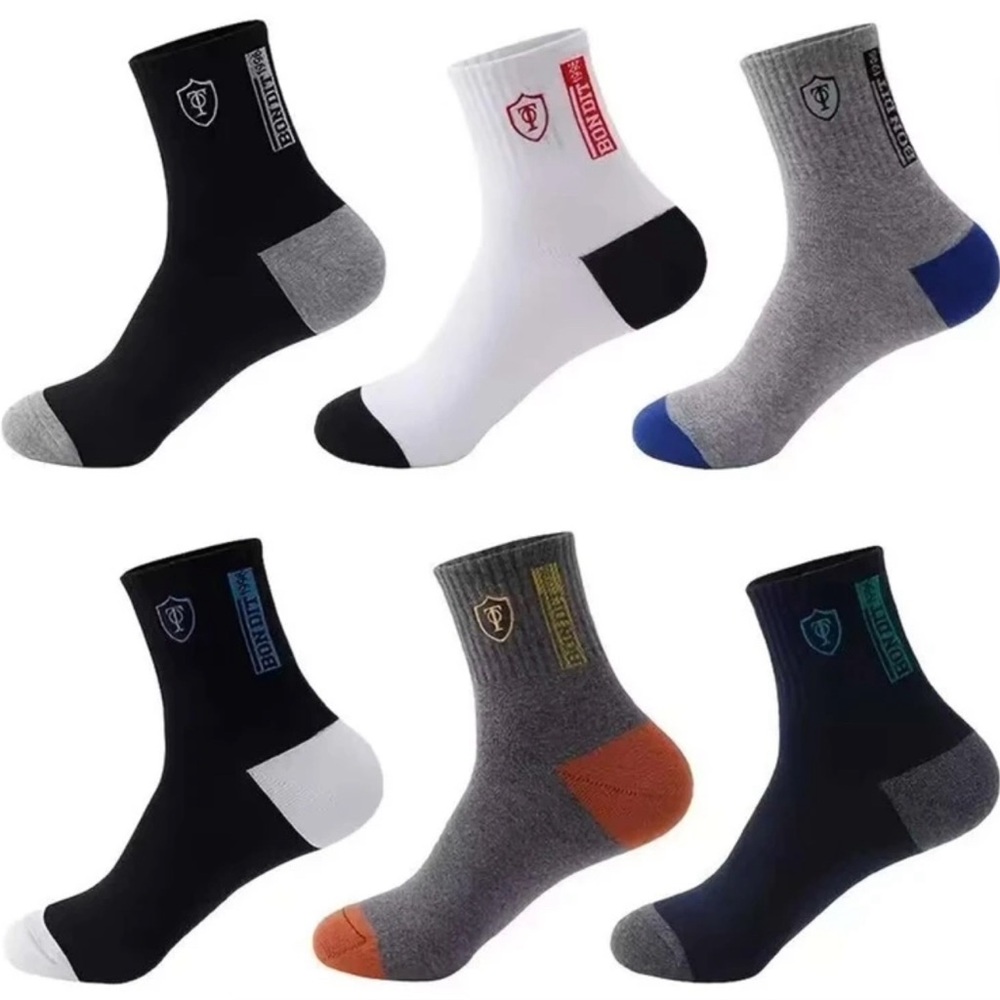 6pairs Men Letter Graphic Casual Crew Socks, For Spring